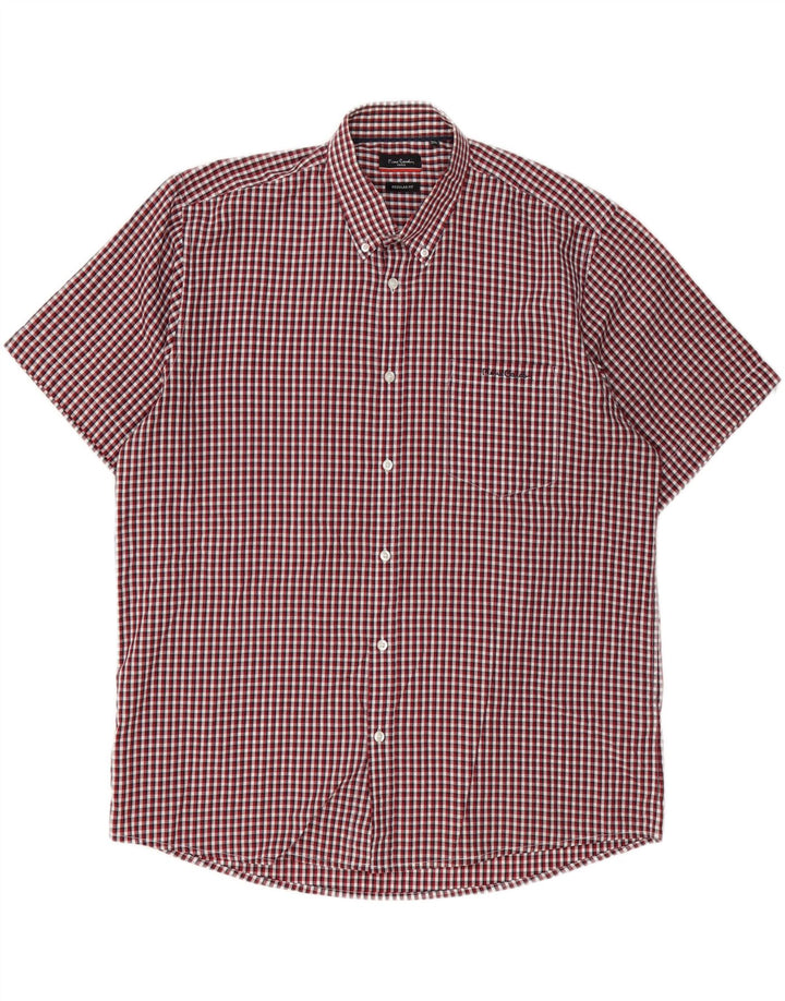 Camicia da uomo a maniche corte Regular Fit Pierre Cardin 3XL Poliestere a quadri rossi