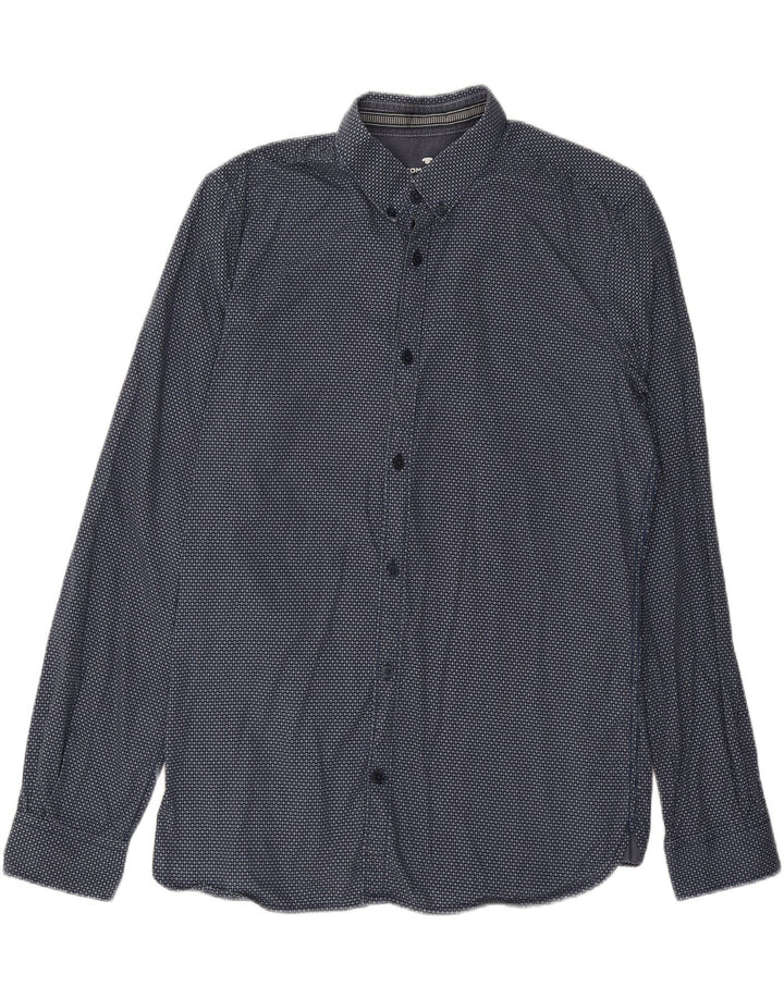 TOM TAILOR Mens Fitted Shirt Medium Navy Blue Geometric Cotton Vintage Tom Tailor and Second-Hand Tom Tailor from Messina Hembry 