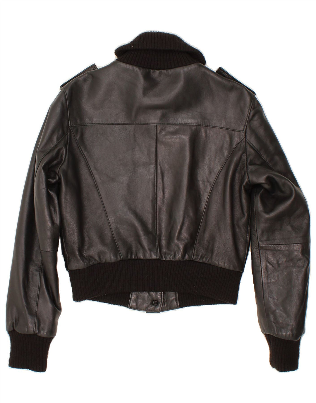 VINTAGE Womens Crop Leather Jacket IT 44 Medium Black Leather