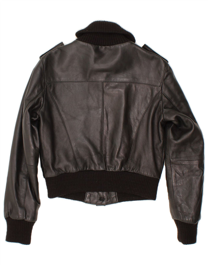 VINTAGE Womens Crop Leather Jacket IT 44 Medium Black Leather