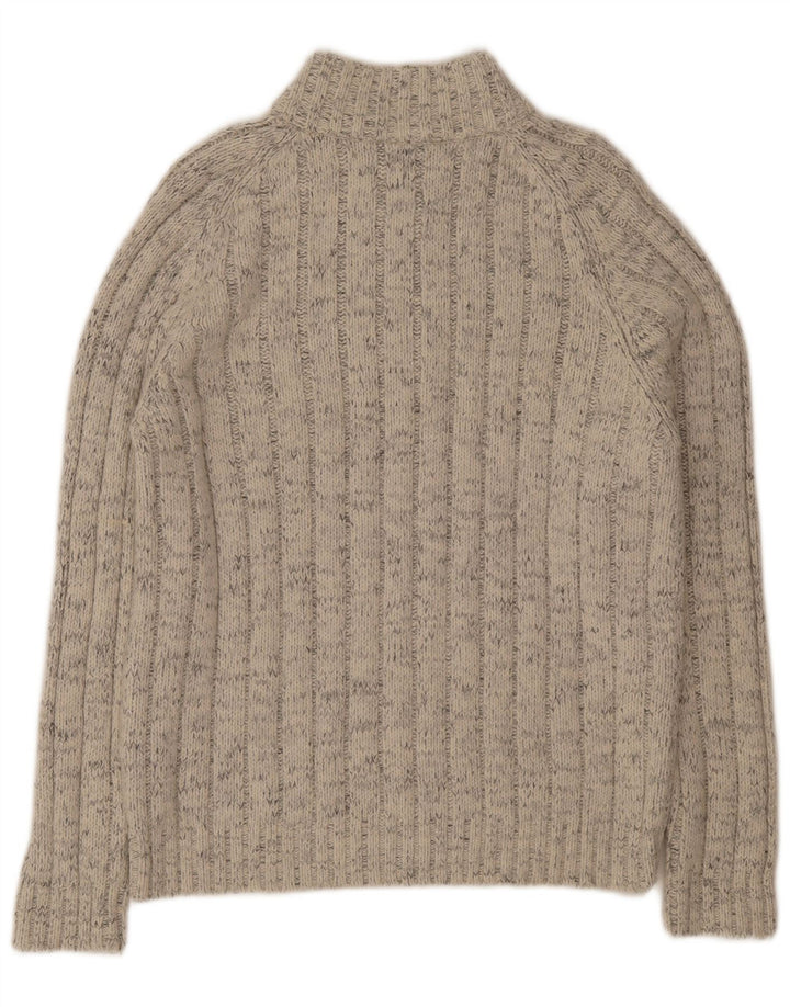 Marks & Spencer Mens Zip Neck Jumper Sweater Large Beige Striped Acrylic