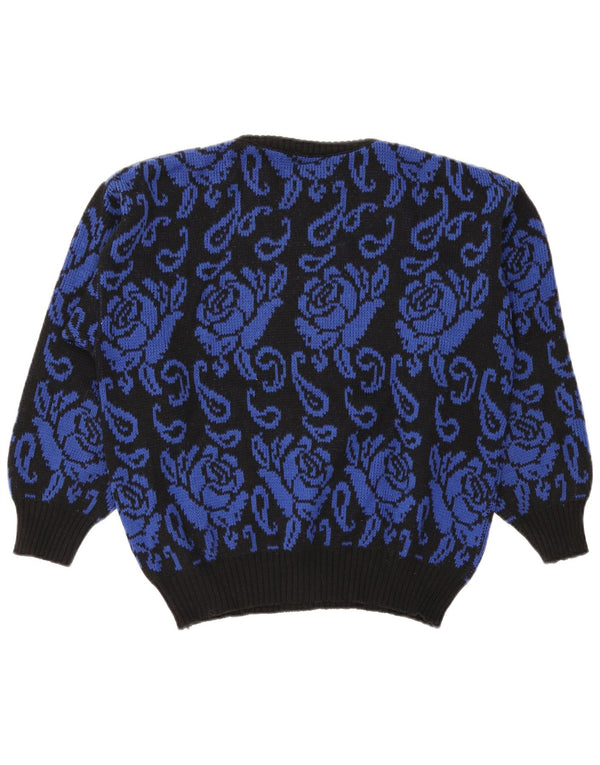 S.Oliver Womens Oversized Boat Neck Jumper Sweater UK 10 Small Black Floral