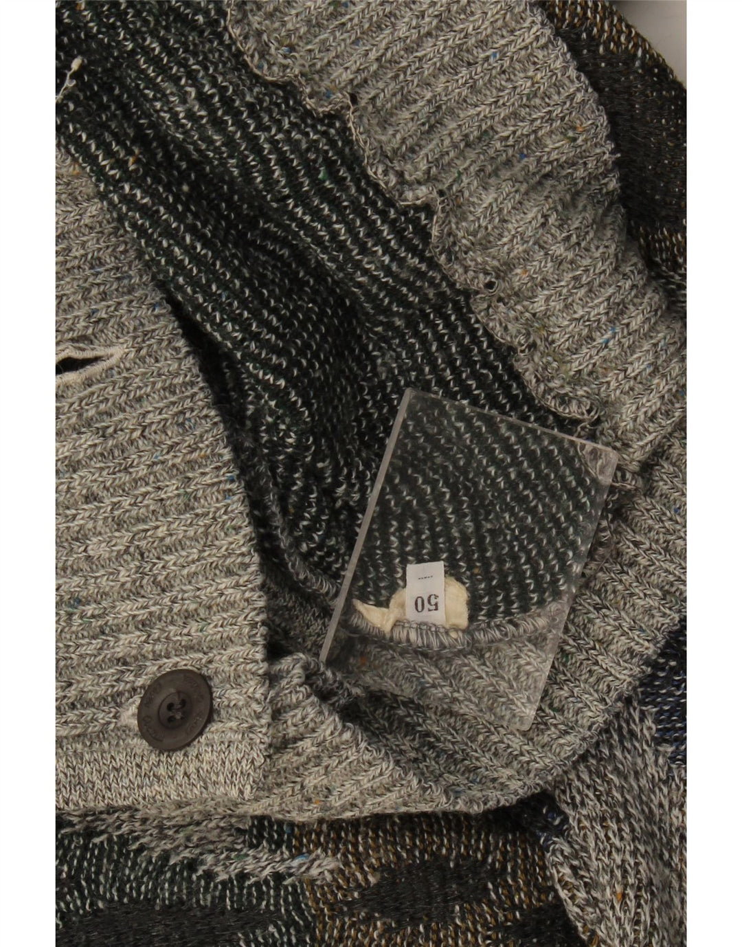 Vintage Mens Cardigan Sweater IT 50 Medium Grey Argyle/Diamond