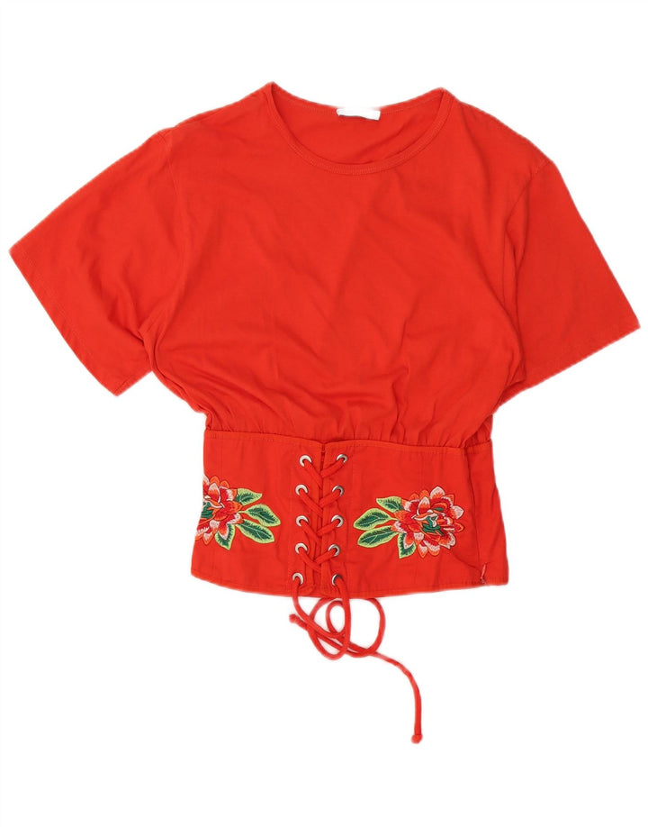 ZARA Womens Crop Batwing Blouse Top UK 12 Medium Red Floral