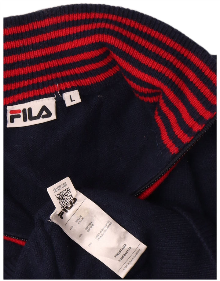 Fila Mens Zip Neck Jumper Sweater Large Navy Blue Nylon