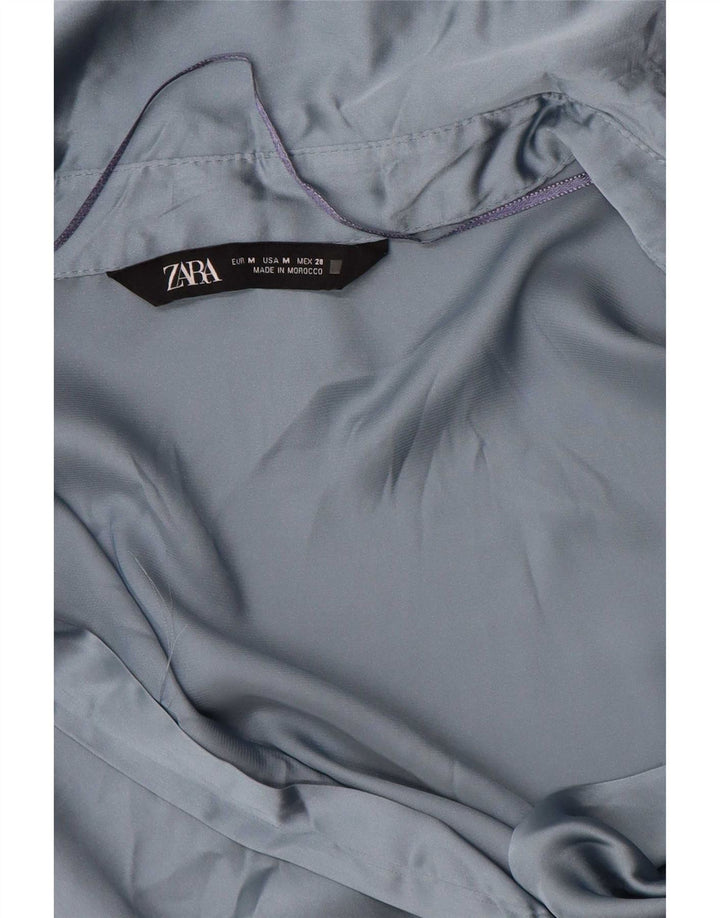 Zara skjortebluse til kvinder UK 14 Medium Blue Polyester