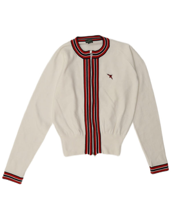 Cardigã feminino Chervo com zíper completo IT 46 grande bloco colorido branco