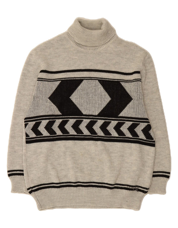 VINTAGE Herre rullehals sweater IT 54 XL Grå geometrisk akryl