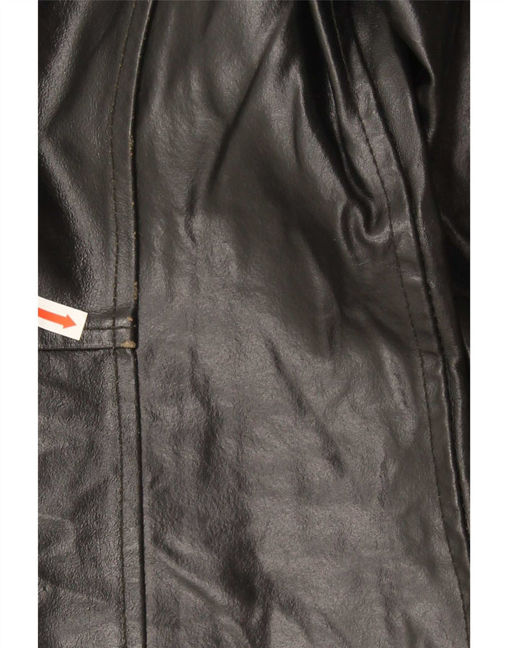 Vintage mujer cuero abrigo Reino Unido 14 medio negro