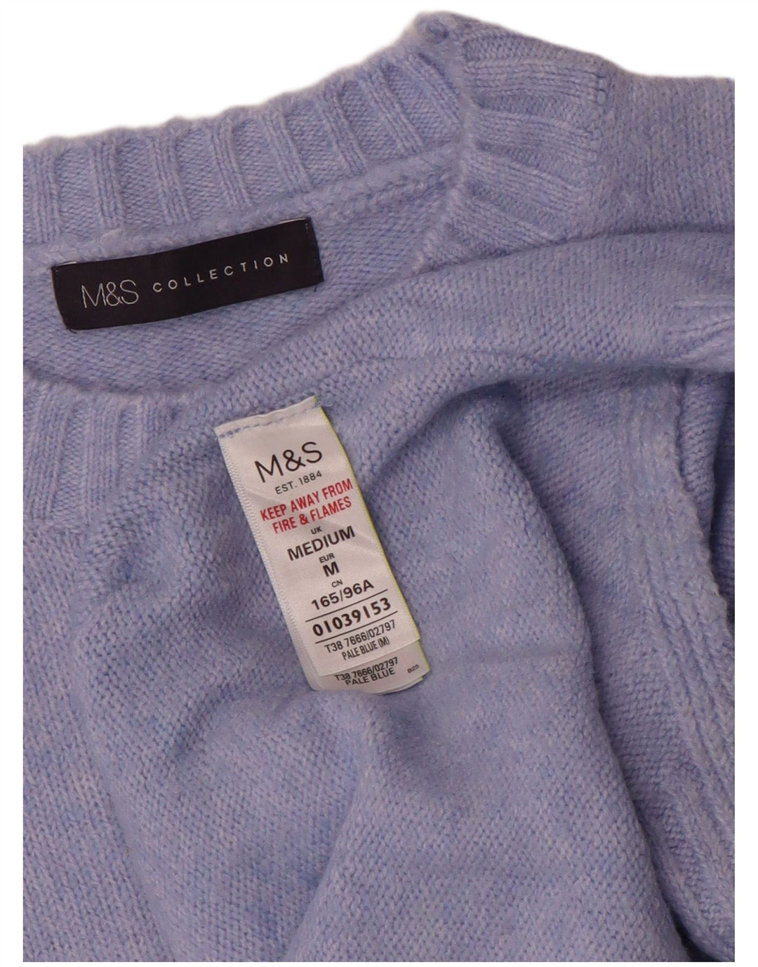 Marks & Spencer Womens Crew Neck Jumper Sweater UK 14 Medium Blue Acrylic