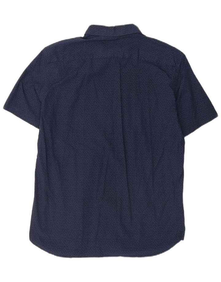 French Connection Mens Short Sleeve Shirt Large Navy Blue Flecked Cotton