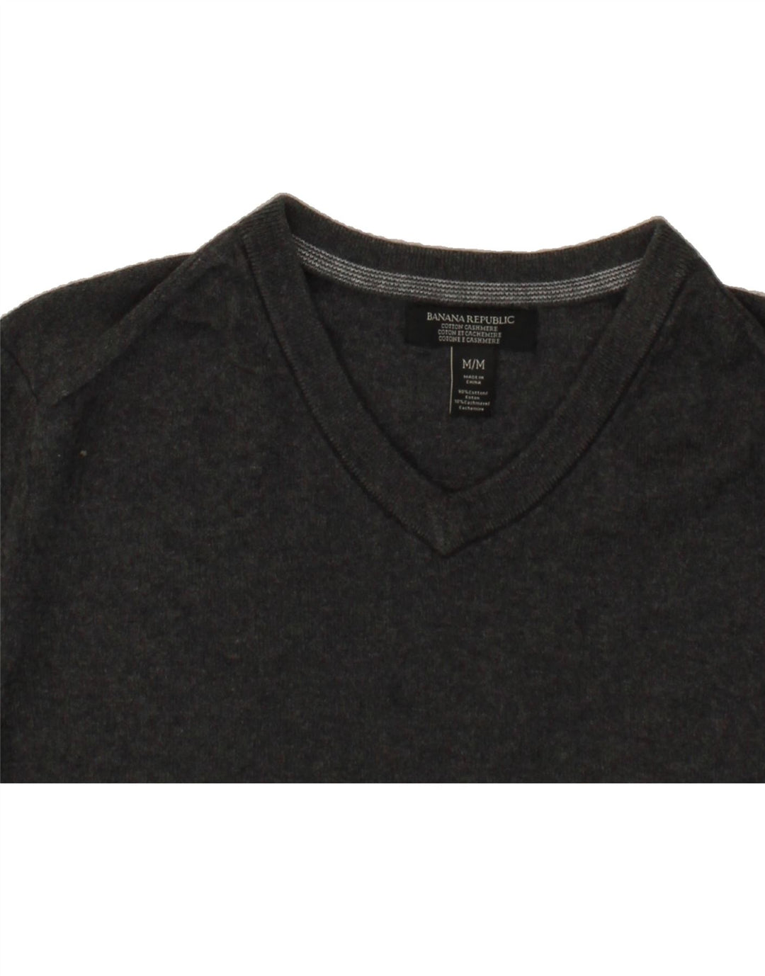 BANANA REPUBLIC Mens V-Neck Jumper Sweater Medium Grey Cotton Vintage Banana Republic and Second-Hand Banana Republic from Messina Hembry 