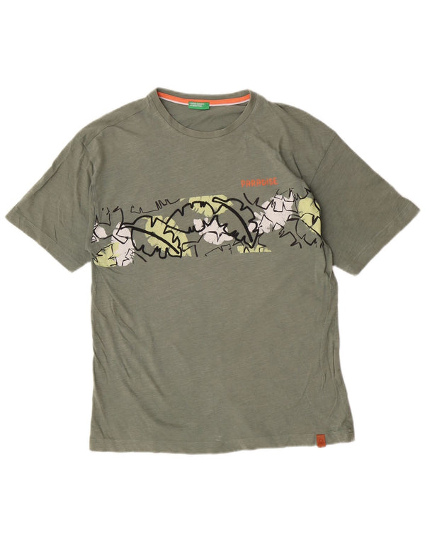 Benetton Boys Grafisk T-Shirt Top 13-14 år 3XL Khaki Bomuld