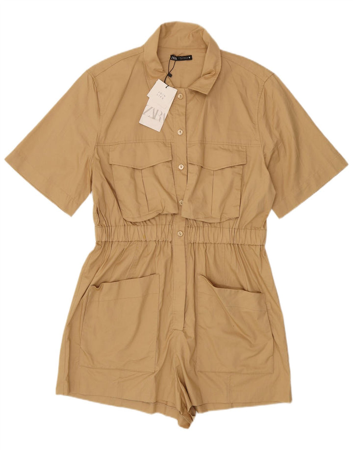 Zara Womens Playsuit UK 20 2XL  Beige Cotton
