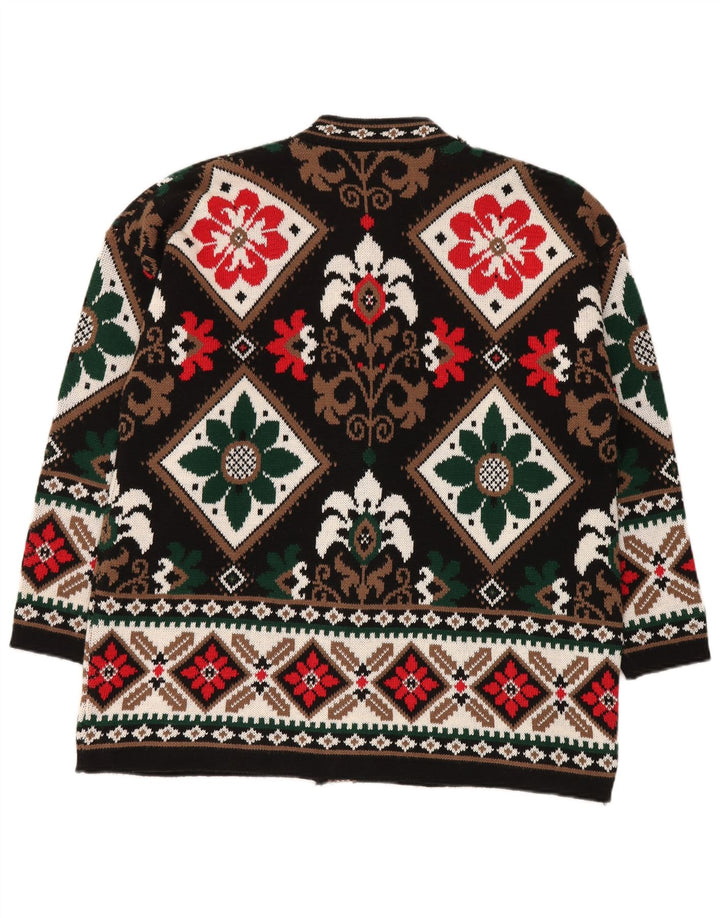 BELLISIMO  Womens Oversized Cardigan Sweater UK 16 Large Black Fair Isle