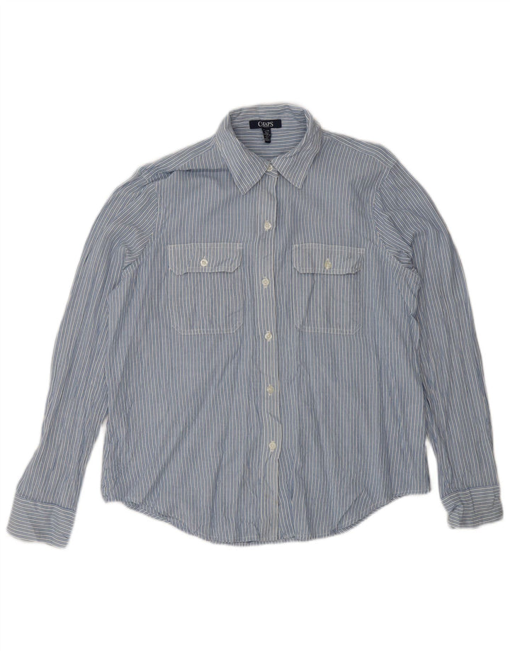 Chaps Womens Petite Shirt UK 16 Large Blue Striped Cotton