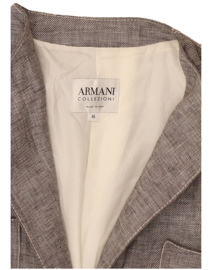 Giacca blazer a 2 bottoni da donna Armani Collezioni IT 46 grande lino grigio