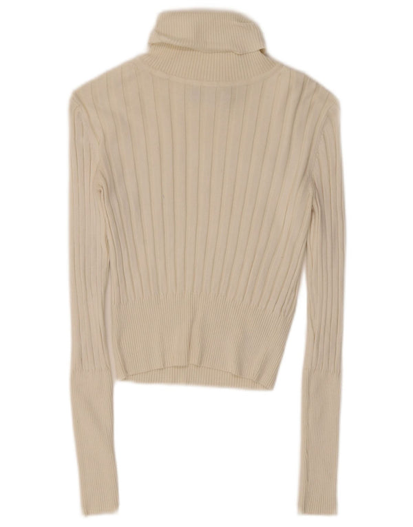 Zara Womens Crop Roll Neck Top Langærmet UK 10 Small White Viscose