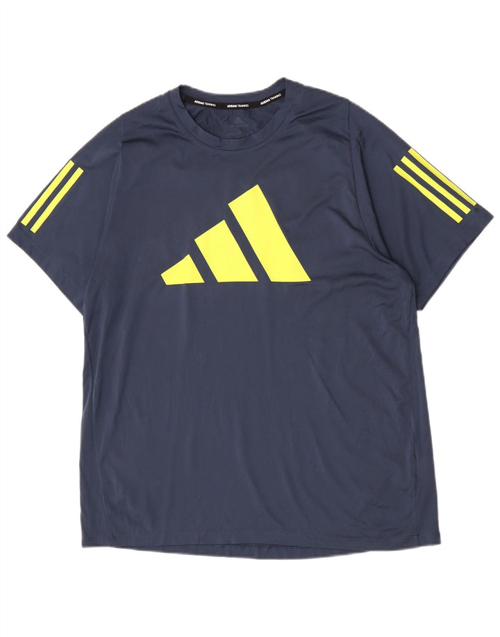 Adidas Mens Regular Graphic T-Shirt Top Large Navy Blue Colourblock