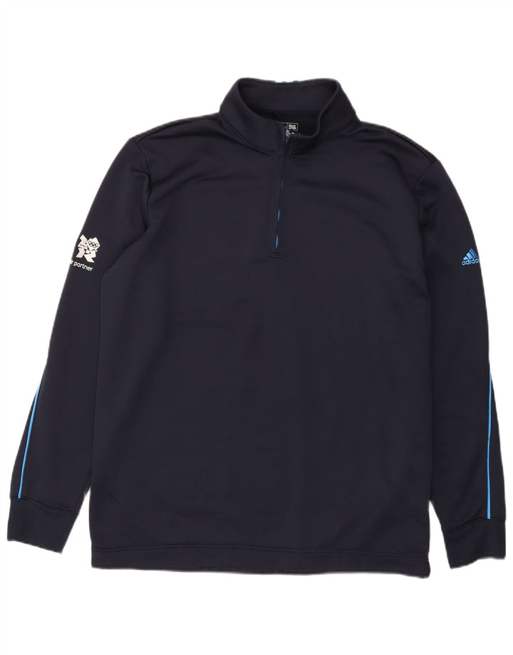 Adidas Mens Climalite Zip Neck Sweatshirt Jumper Large Navy Blue Polyester