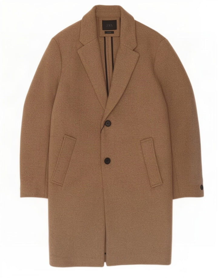 Мужское пальто Zara UK 38, средний бежевый, шерсть