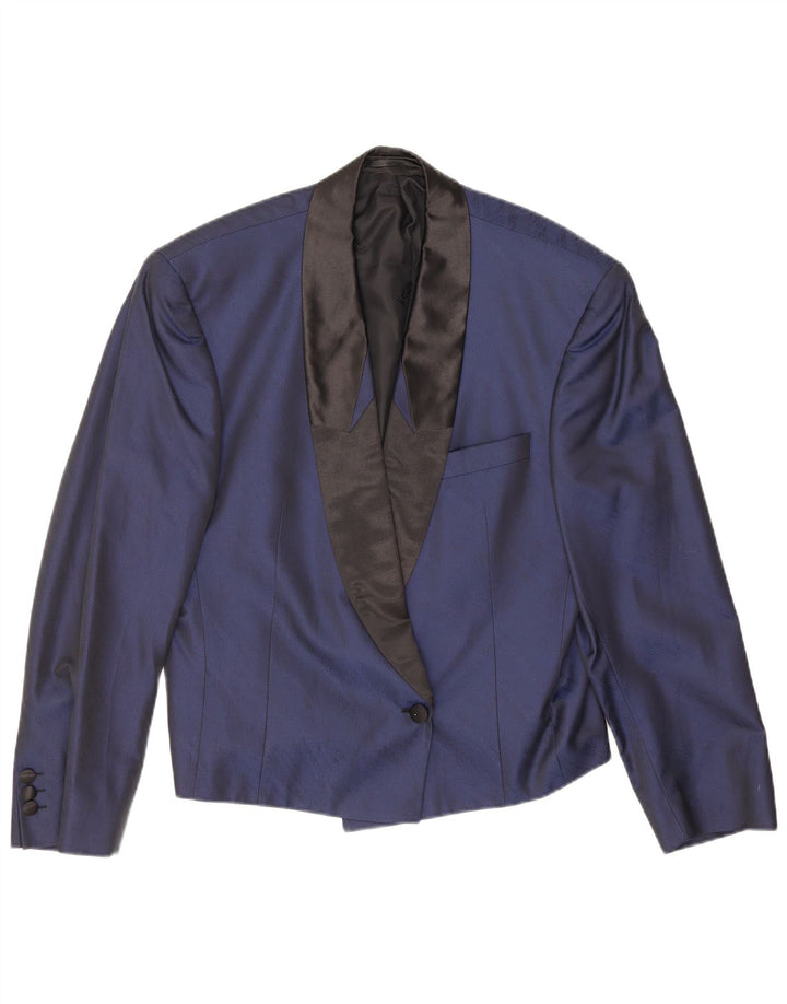 Womens 1 Button Blazer Jacket UK 16 Large Navy Blue Cotton