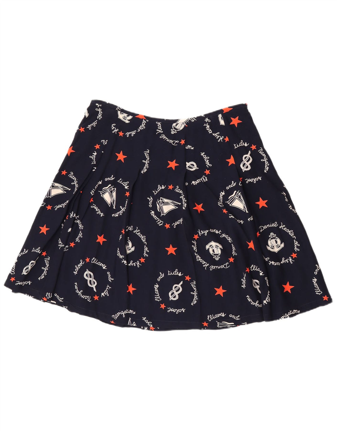 Vintage Womens Graphic A-Line Skirt W30 Medium Navy Blue Geometric