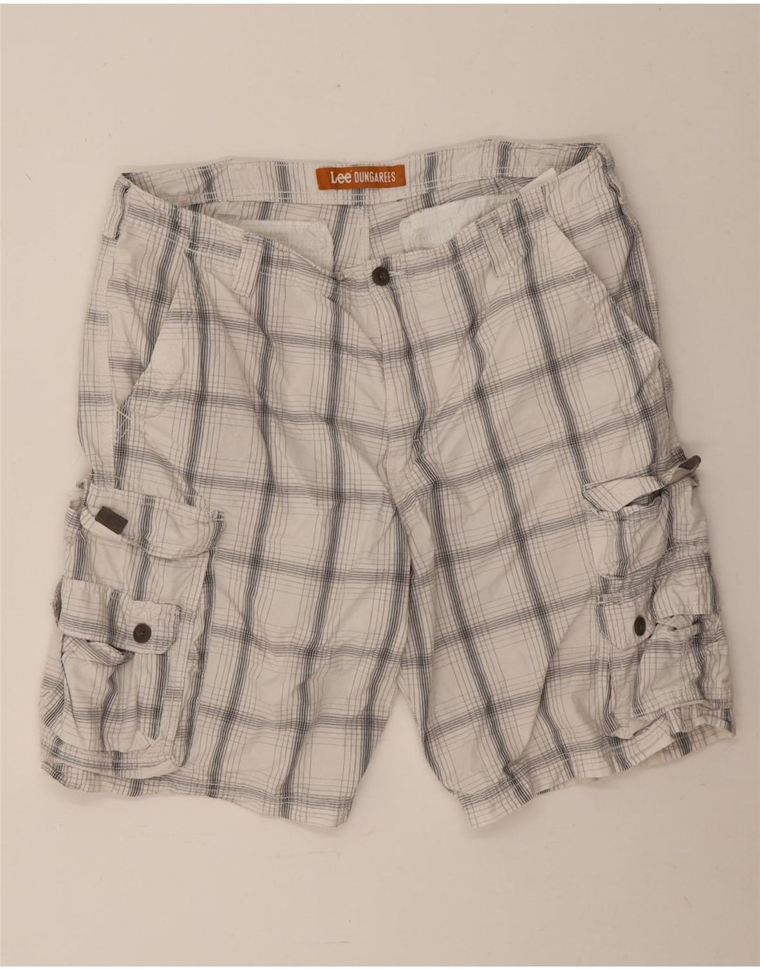 Lee Mens Dungarees Cargo Shorts W38 XL White Check Cotton