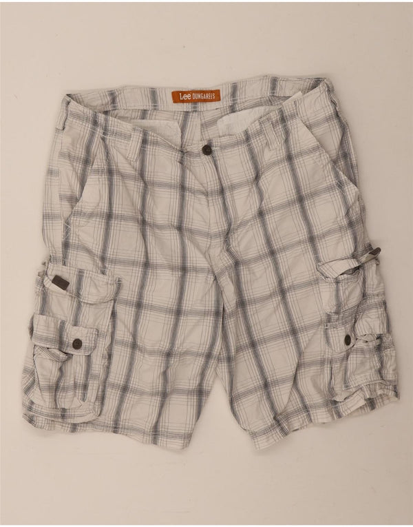 Lee Mens Dungarees Cargo Shorts W38 XL Algodón A Cuadros Blanco