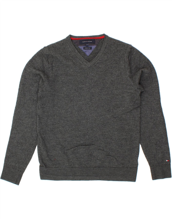 TOMMY HILFIGER Womens V-Neck Jumper Sweater UK 12 Medium Grey Wool Vintage Tommy Hilfiger and Second-Hand Tommy Hilfiger from Messina Hembry 
