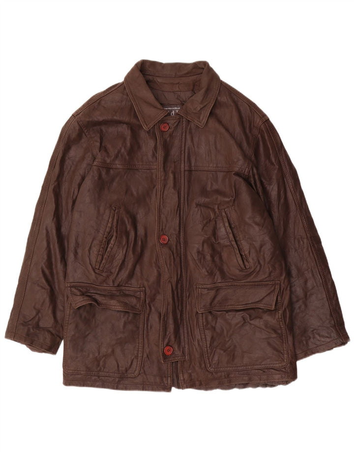 VINTAGE Mens Leather Jacket IT 52 XL Brown Leather