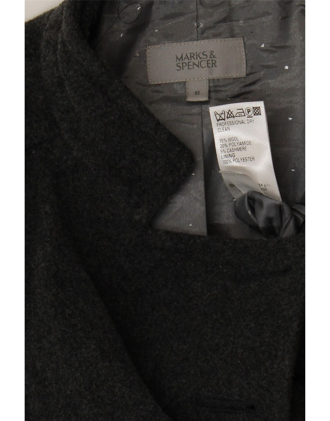 MARKS & SPENCER Womens Overcoat UK 8 Small Grey Wool
