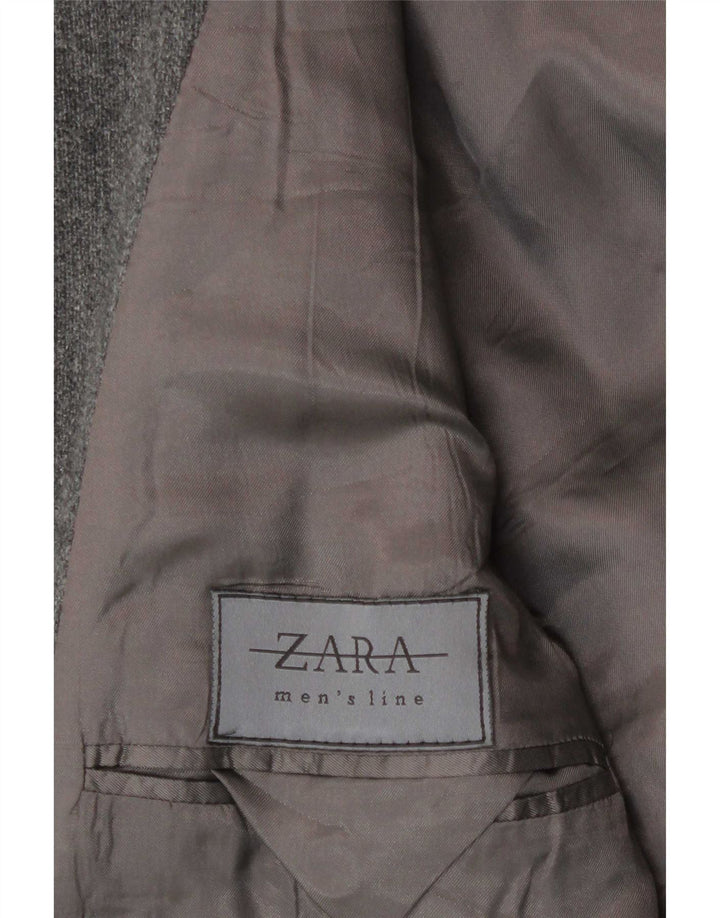 Zara Veste Blazer à Capuche à 4 Boutons pour Homme UK 38 Laine Gris Moyen