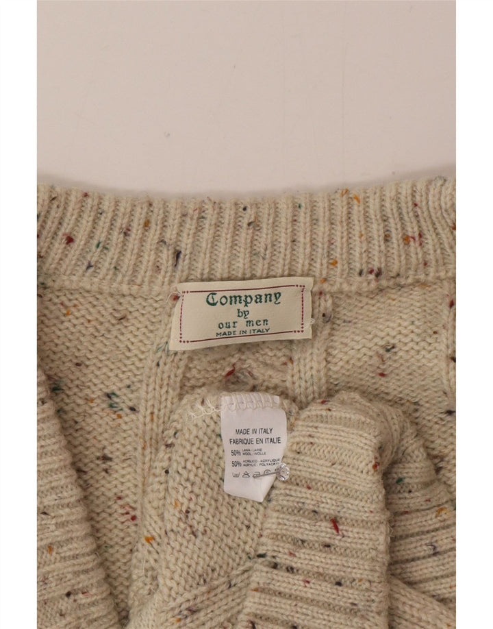 Vintage Mens Cardigan Sweater Large Beige Flecked Wool