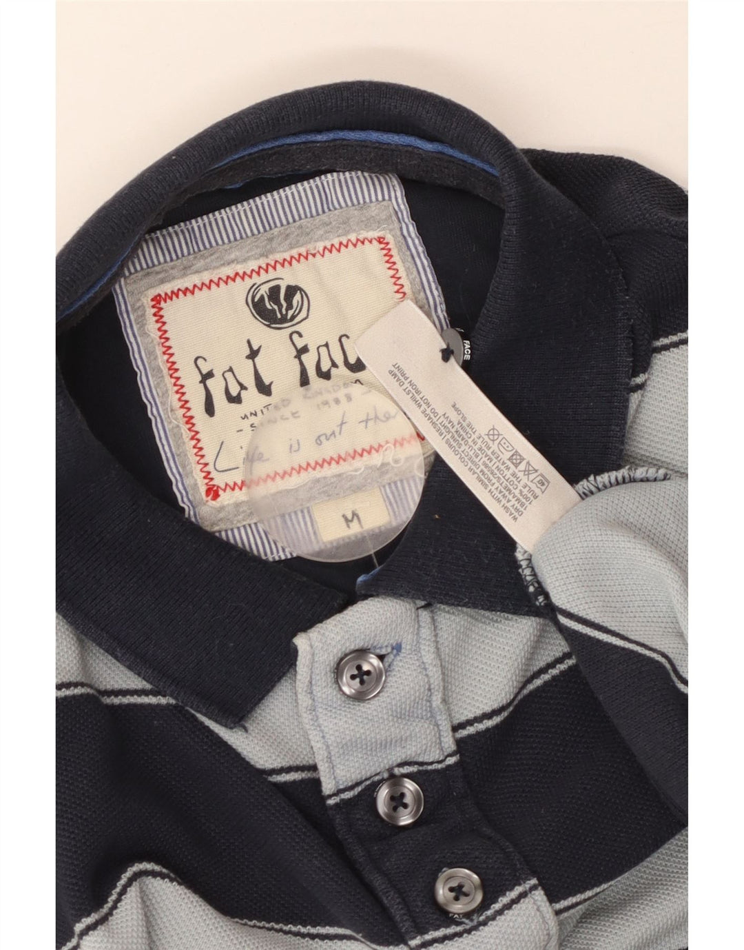 FAT FACE Mens Polo Shirt Medium Navy Blue Striped Cotton