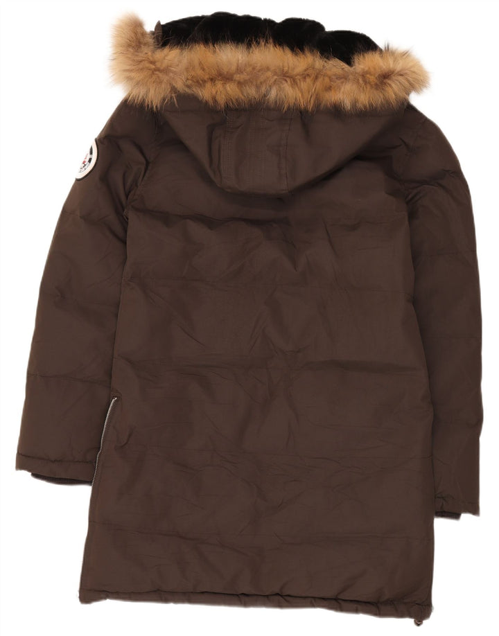 Geographical Norway Mens Hooded Padded Coat EU 38/40 Medium Brown Polyester