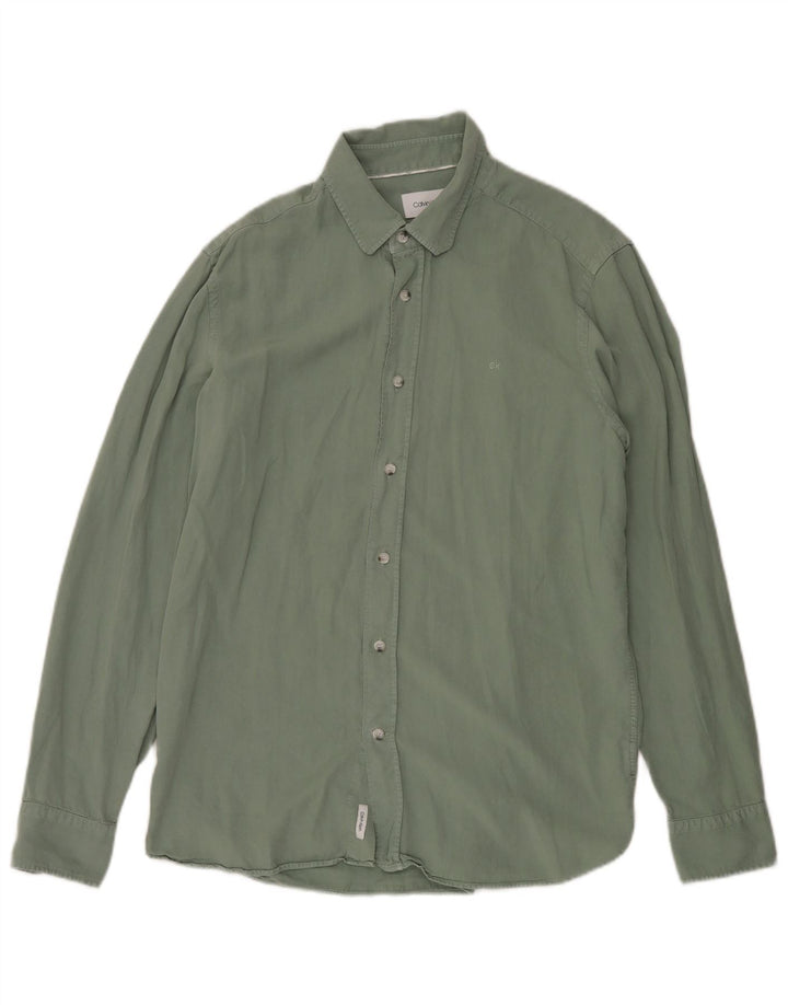 Calvin Klein Mens Regular Fit Shirt Medium Green Lyocell