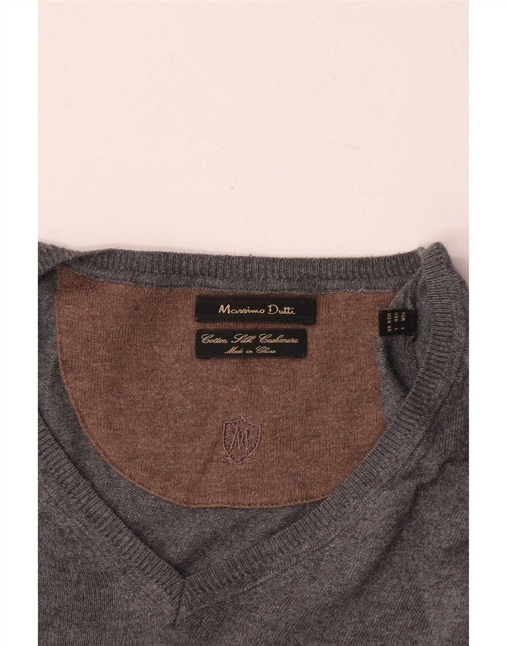 Massimo Dutti Mens V-Neck Jumper Sweater Large Grey Cotton Classic