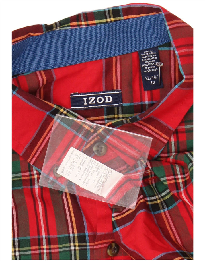 IZOD Mens Shirt XL Red Check Cotton
