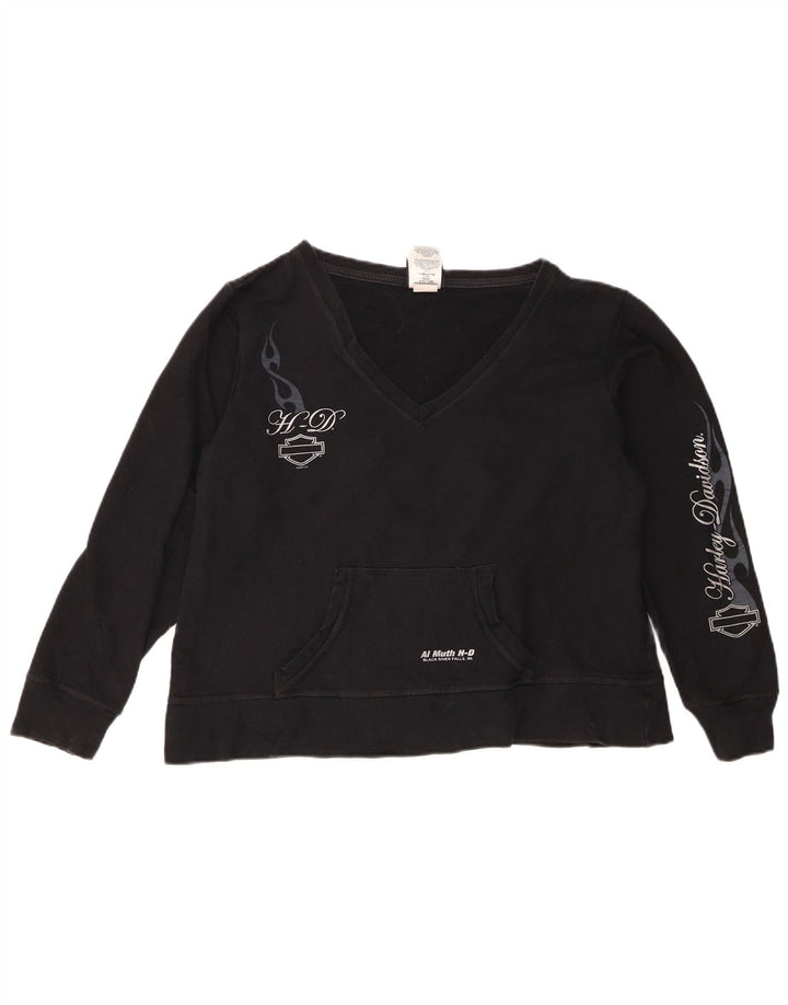 Harley Davidson Womens Graphic Crop Sweatshirt Jumper UK 16 Large Black
