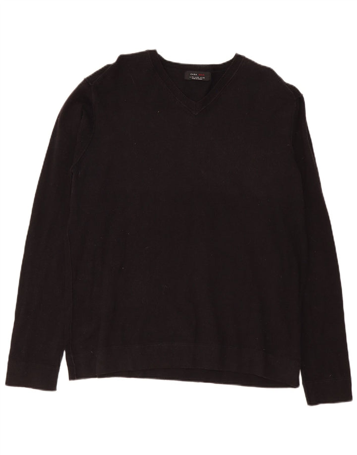 Zara Mens V-Neck Jumper Sweater XL Black