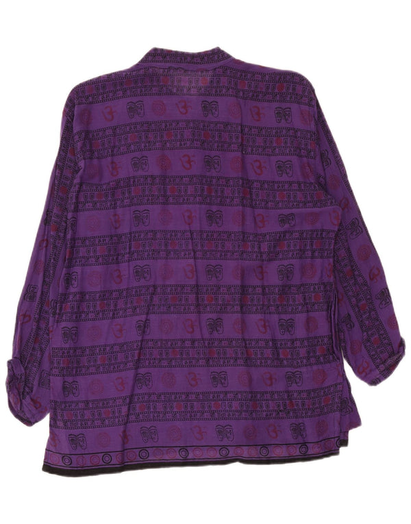 Vintage Mens Abstract Pattern Graphic Pullover Shirt Medium Purple Cotton