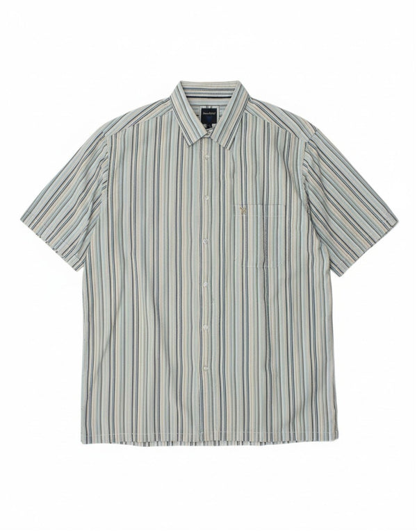 JAMES PRINGLE Mens Short Sleeve Shirt Large Blue Striped Cotton