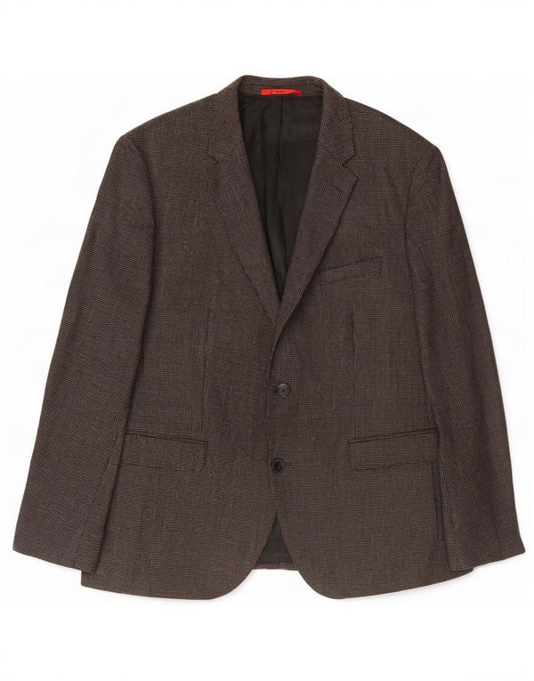 Jaqueta blazer masculina de 2 botões Hugo Boss EUA 44 2XL lã manchada marrom