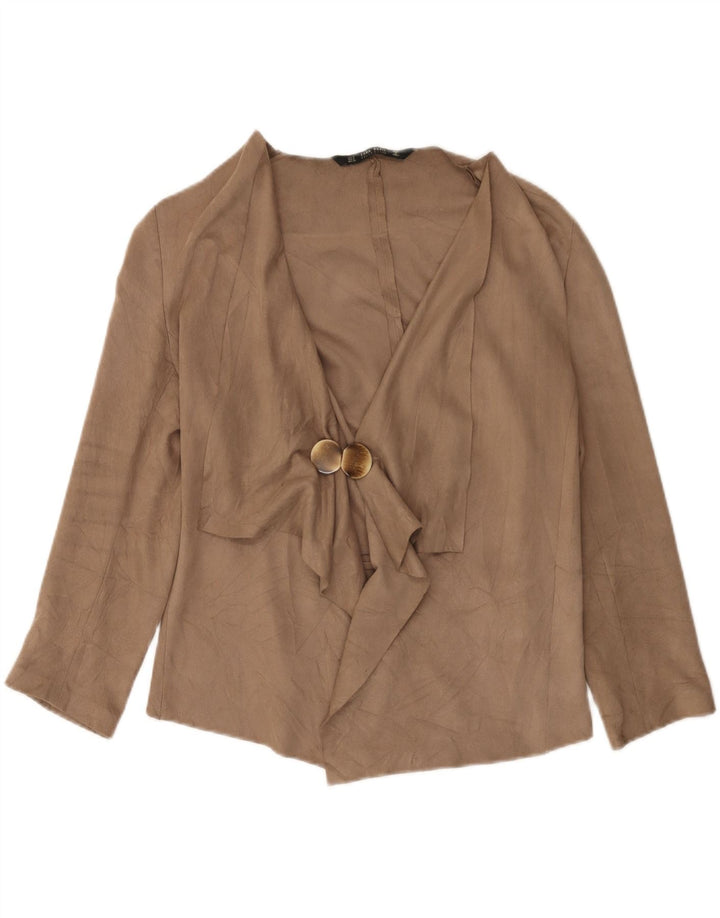 Zara Womens 3/4 Sleeve Cardigan Top UK 14 Medium Beige Polyester