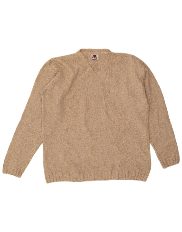Levi's Mens V-Neck Jumper Sweater Medium Beige Wool