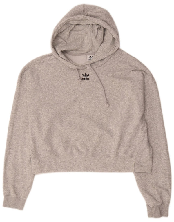 Adidas Damen Crop Oversized Hoodie Pullover UK 14 Mittelgrau gefleckte Baumwolle