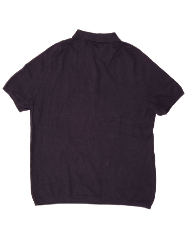 Zara Mens Manga Corta Polo Cuello Jersey Suéter Grande Azul Marino