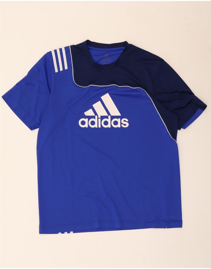 T-shirt grafica da uomo Adidas Top in poliestere color block blu medio
