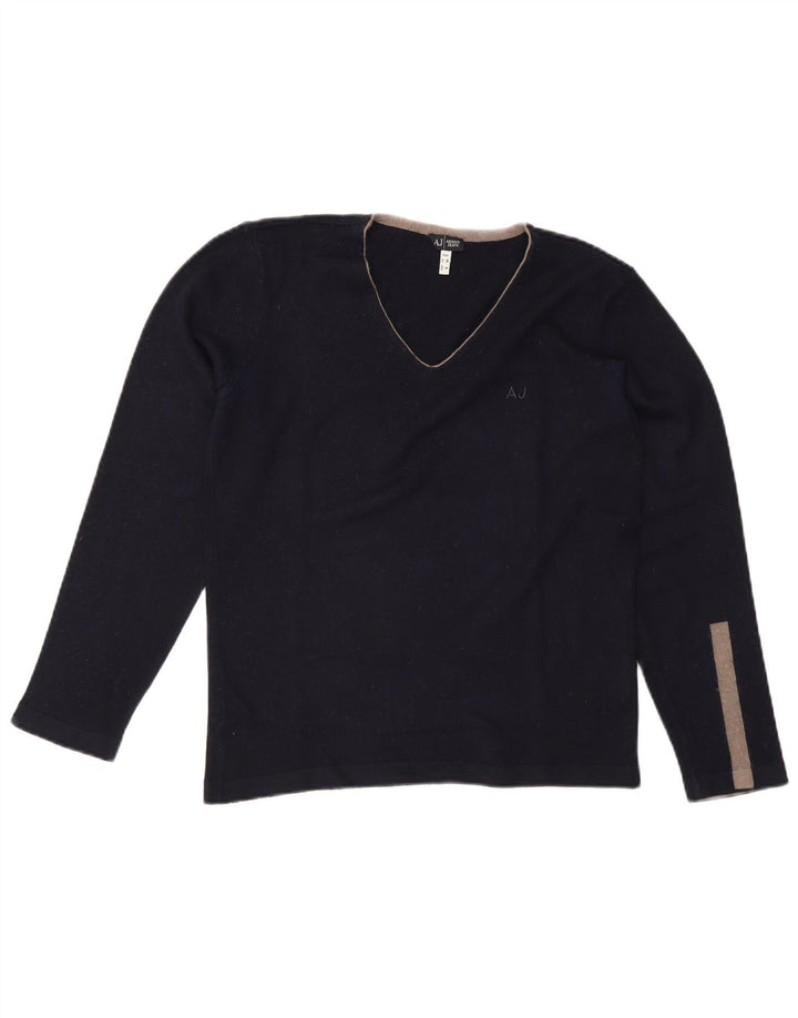 Armani Jeans Herre V-hals sweater Medium Marineblå Colourblock Uld